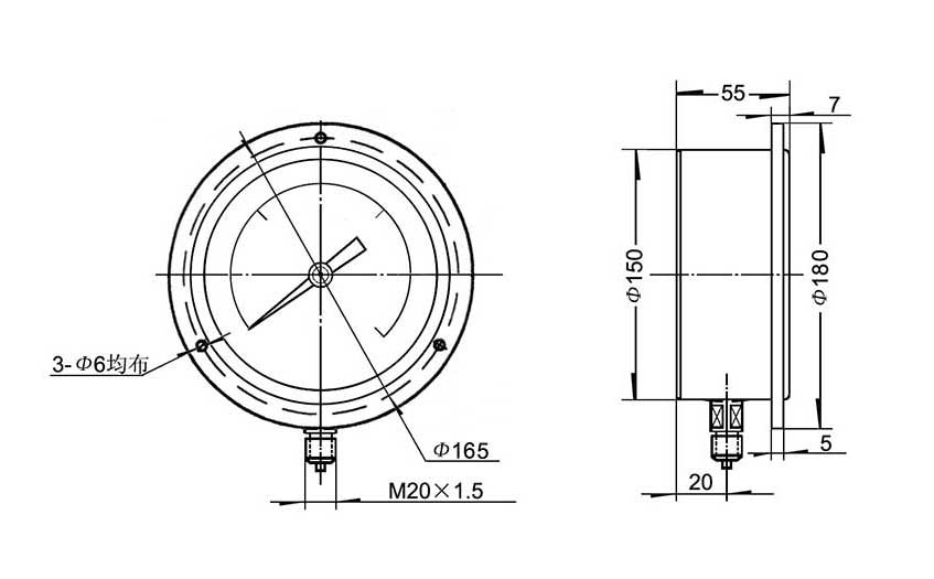 前帶邊精密壓力表尺寸